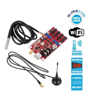 GloboStar® 90388 Ασύρματος Controller WiFi TF-A6UW-4 με Είσοδο USB και Αισθητήρα Θερμοκρασίας με 4 Εξόδους HUB για Μονόχρωμη Κυλιόμενη Πινακίδα LED
